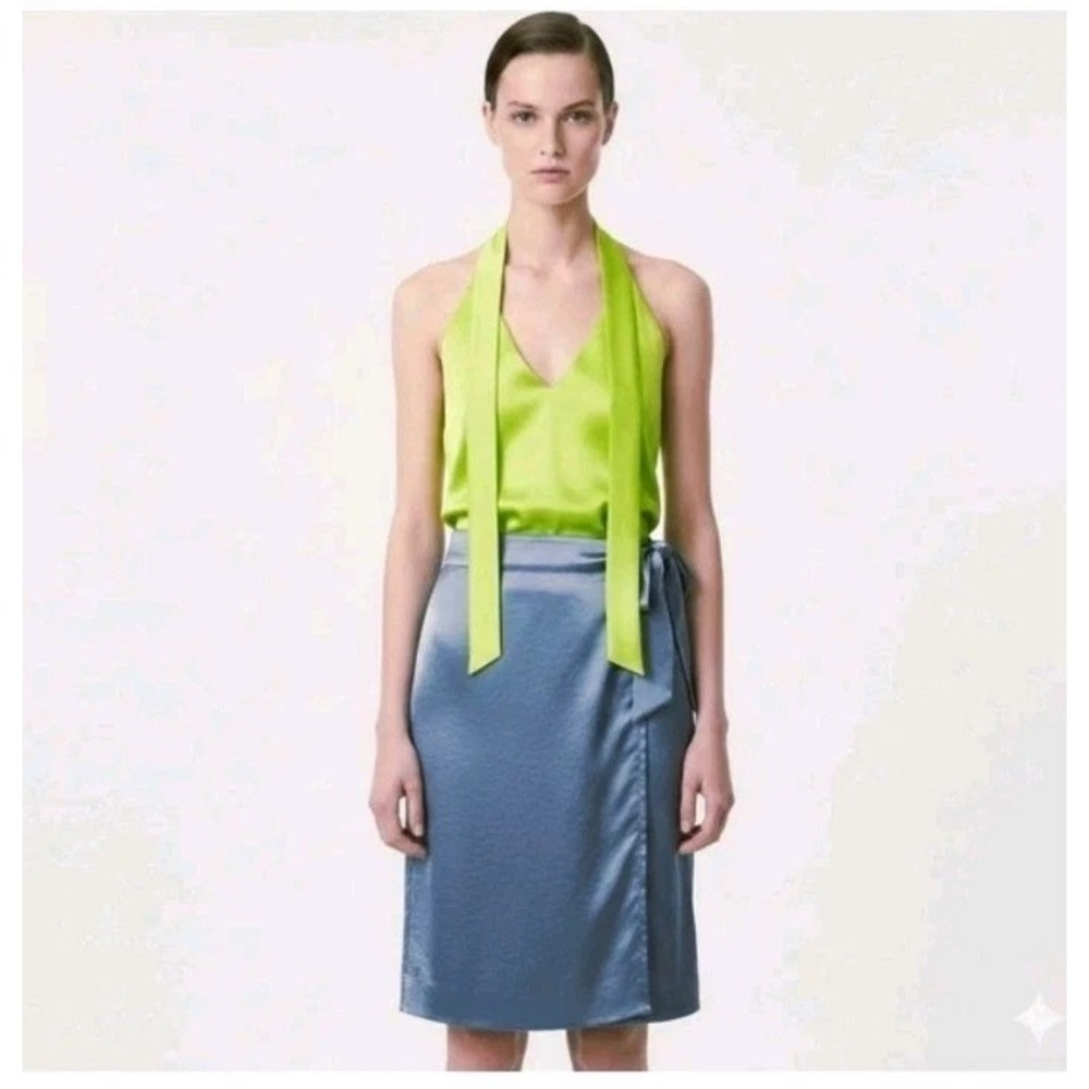 Wildfang The Empower Satin Wrap Skirt in Light Blue Size XL Extra Large NEW